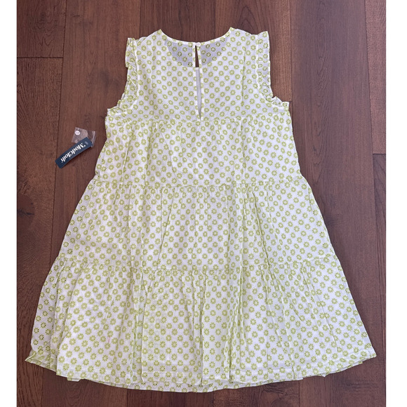 Modcloth Day Tripping Eyelet Flower Fields Trapeze Mini Dress White/Green L NWT - Picture 2 of 11